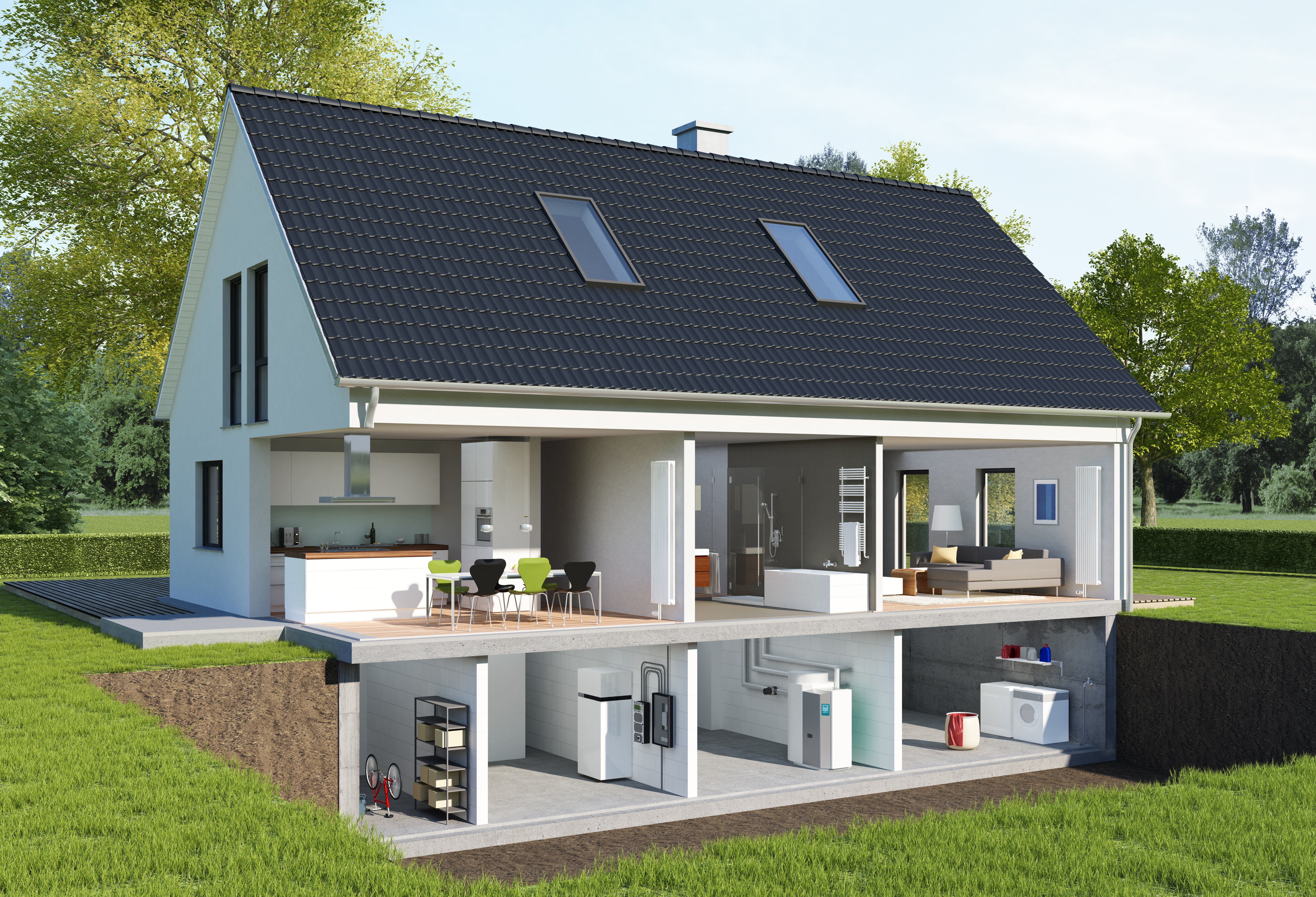 Solar-powered smart home cutaway